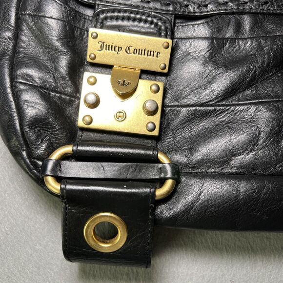 Vintage Juicy Couture Leather Purse Y2K Handbag Black Brass Chunky Chain - Picture 2 of 16